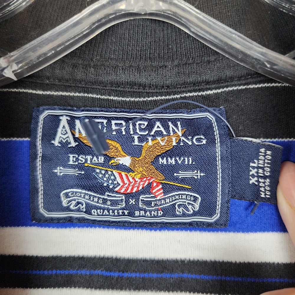 American Living Polo Shirt Mens XXL Blue Black White Striped Cotton Short Sleeve - Picture 5 of 5